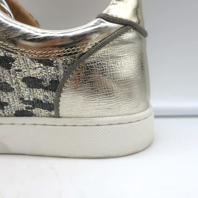Christian Louboutin Vieira Spike Sneakers Gold Metallic Leopard Print Größe 37.5