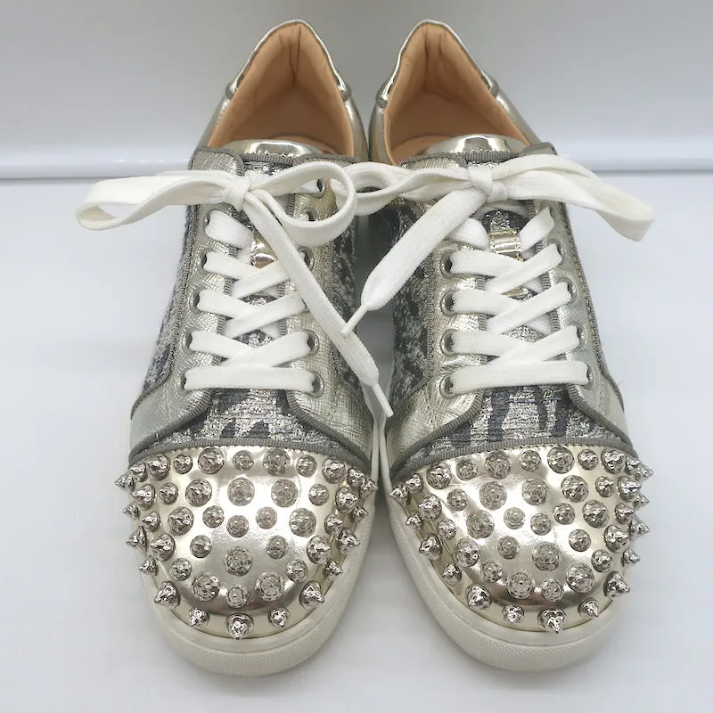 Christian Louboutin Vieira Spike Sneakers Gold Metallic Leopard Print Größe 37.5
