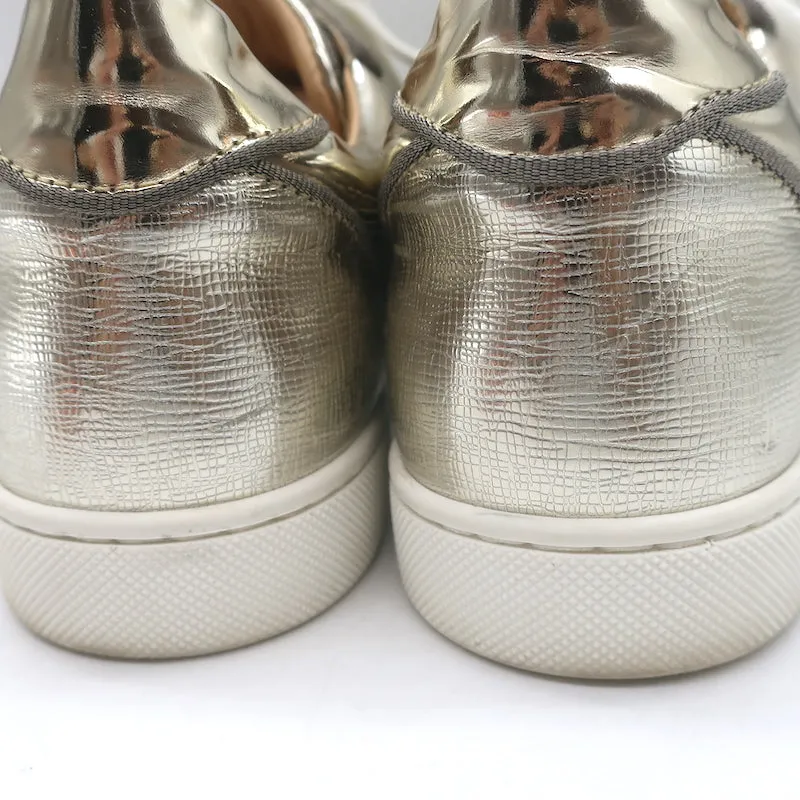 Christian Louboutin Vieira Spike Sneakers Gold Metallic Leopard Print Größe 37.5
