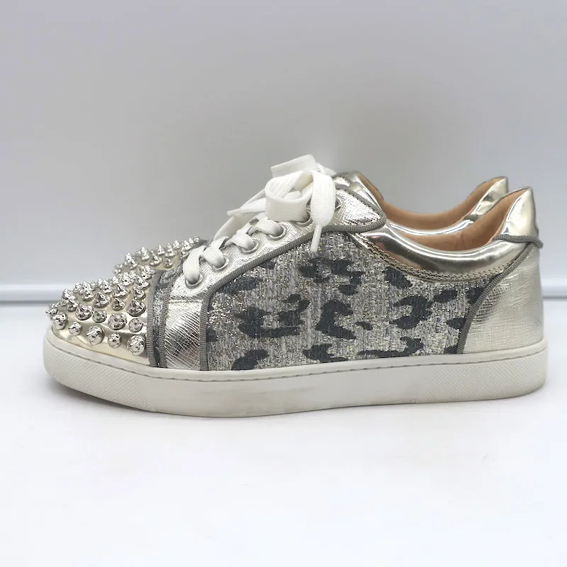 Christian Louboutin Vieira Spike Sneakers Gold Metallic Leopard Print Größe 37.5