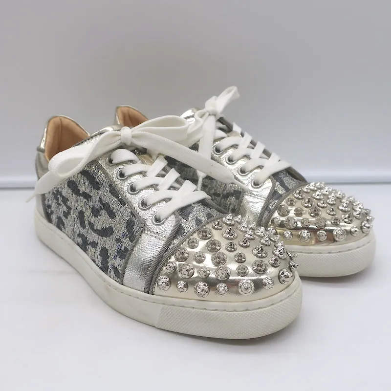 Christian Louboutin Vieira Spike Sneakers Gold Metallic Leopard Print Größe 37.5
