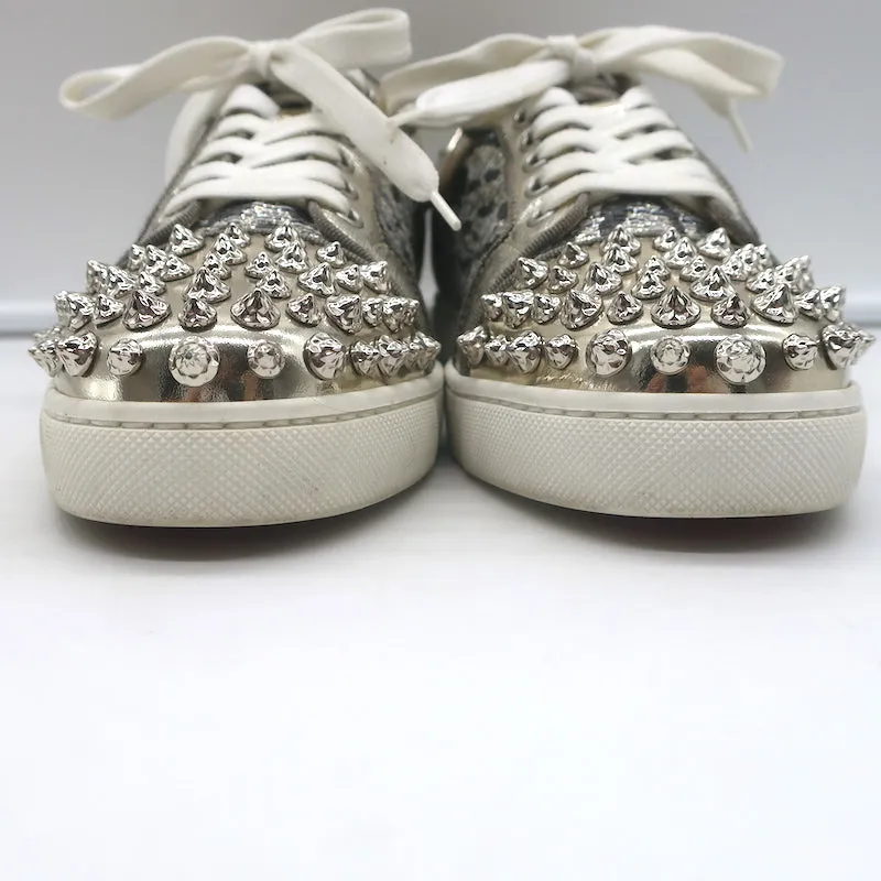 Christian Louboutin Vieira Spike Sneakers Gold Metallic Leopard Print Größe 37.5