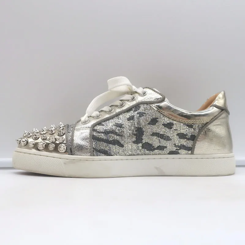 Christian Louboutin Vieira Spike Sneakers Gold Metallic Leopard Print Größe 37.5