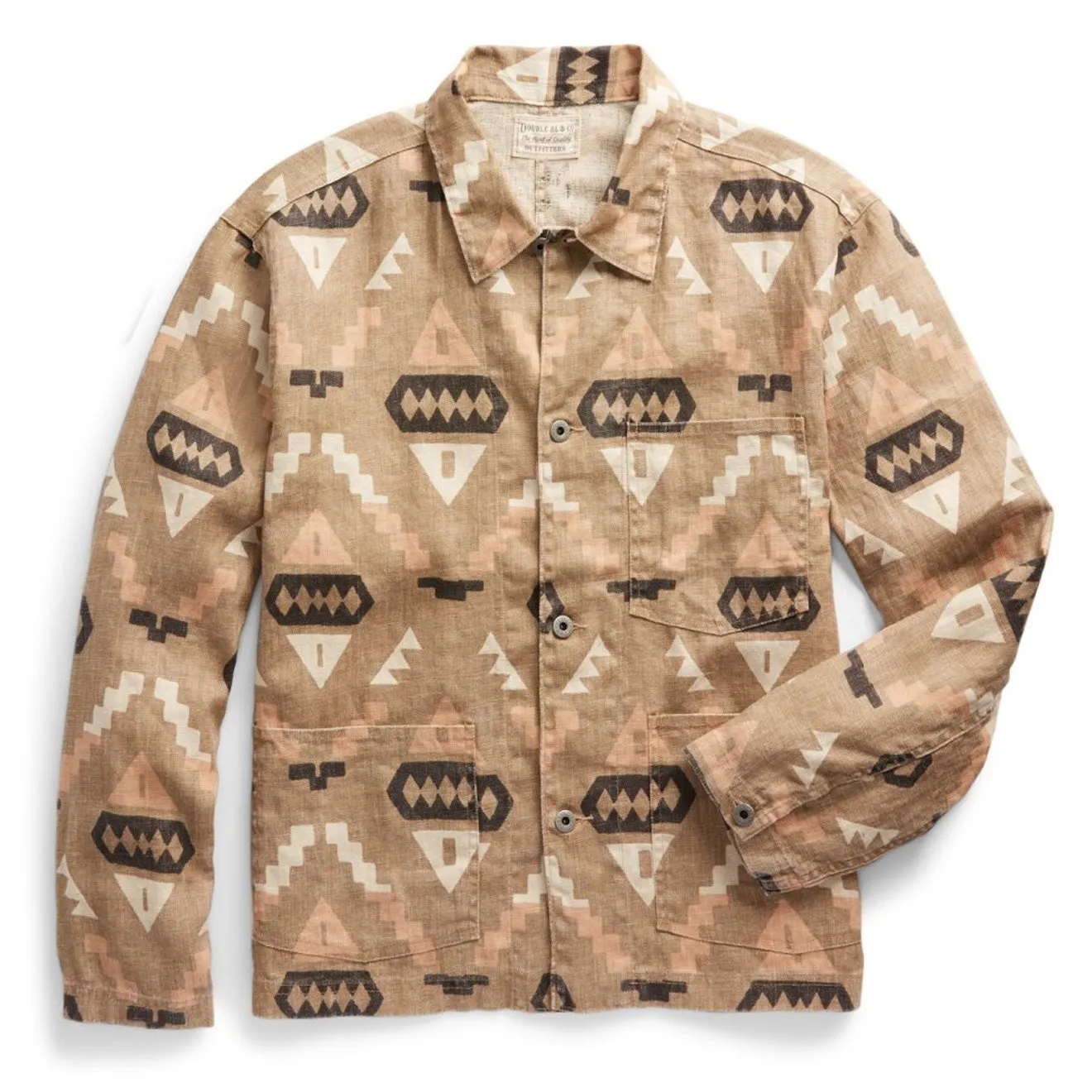 Kleidung RRL von Ralph Lauren Herren RRL von Ralph Lauren Bedruckte Leinen-Arbeitsjacke Stein / Grün / Gebrannte Siena