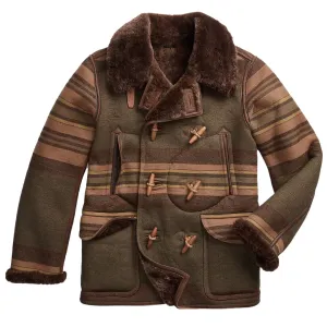 Kleidung RRL By Ralph Lauren Herren RRL by Ralph Lauren Seaberg Shearling Pea Coat Grau / Braun Mehrfarbig
