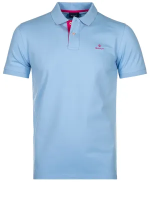 Kontrast-Kragen-Piqué-Polohemd Capri Blau