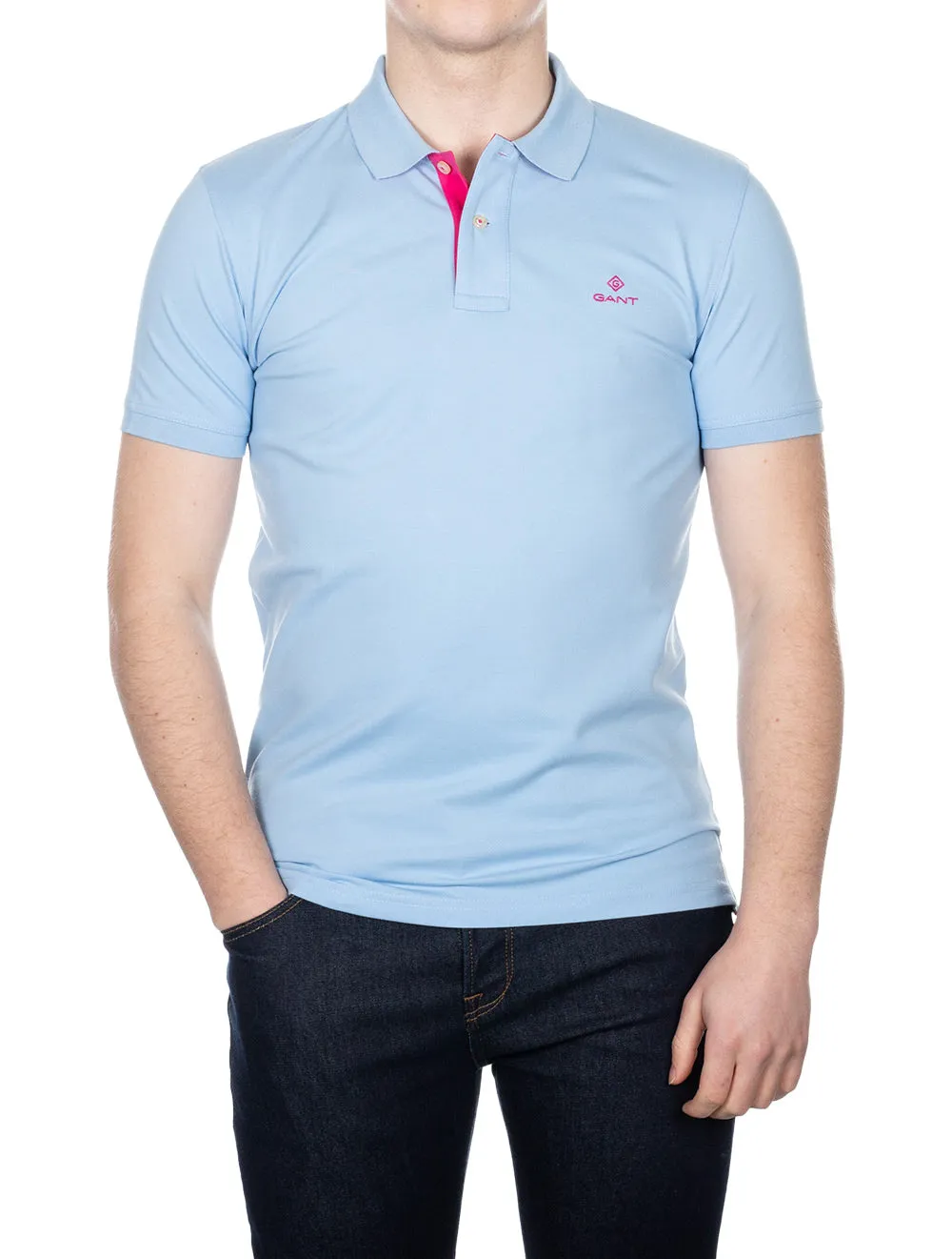 Kontrast-Kragen-Piqué-Polohemd Capri Blau