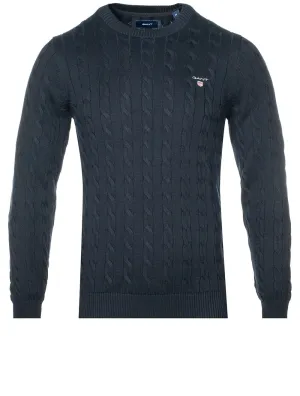 Baumwoll-Cable-Strickpullover mit Rundhalsausschnitt in Abendblau