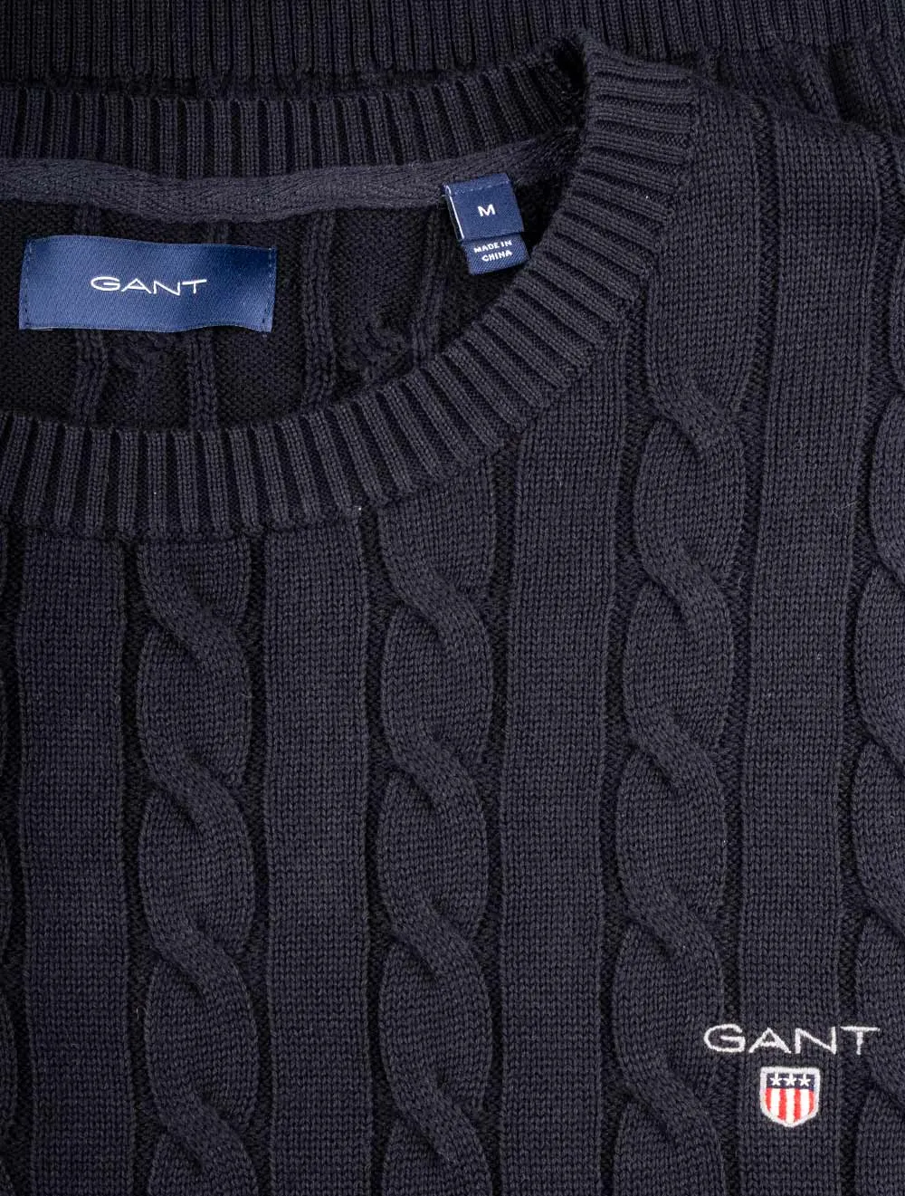 Baumwoll-Cable-Strickpullover mit Rundhalsausschnitt in Abendblau