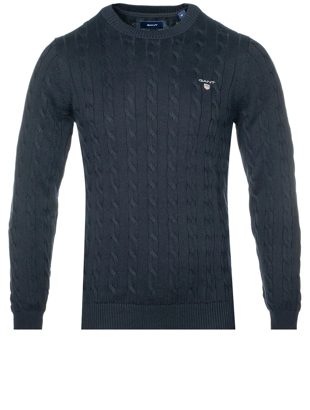 Baumwoll-Cable-Strickpullover mit Rundhalsausschnitt in Abendblau