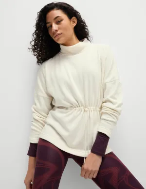 Baumwollreicher, gebürsteter Sweatshirt mit Trichterausschnitt - Elfenbein