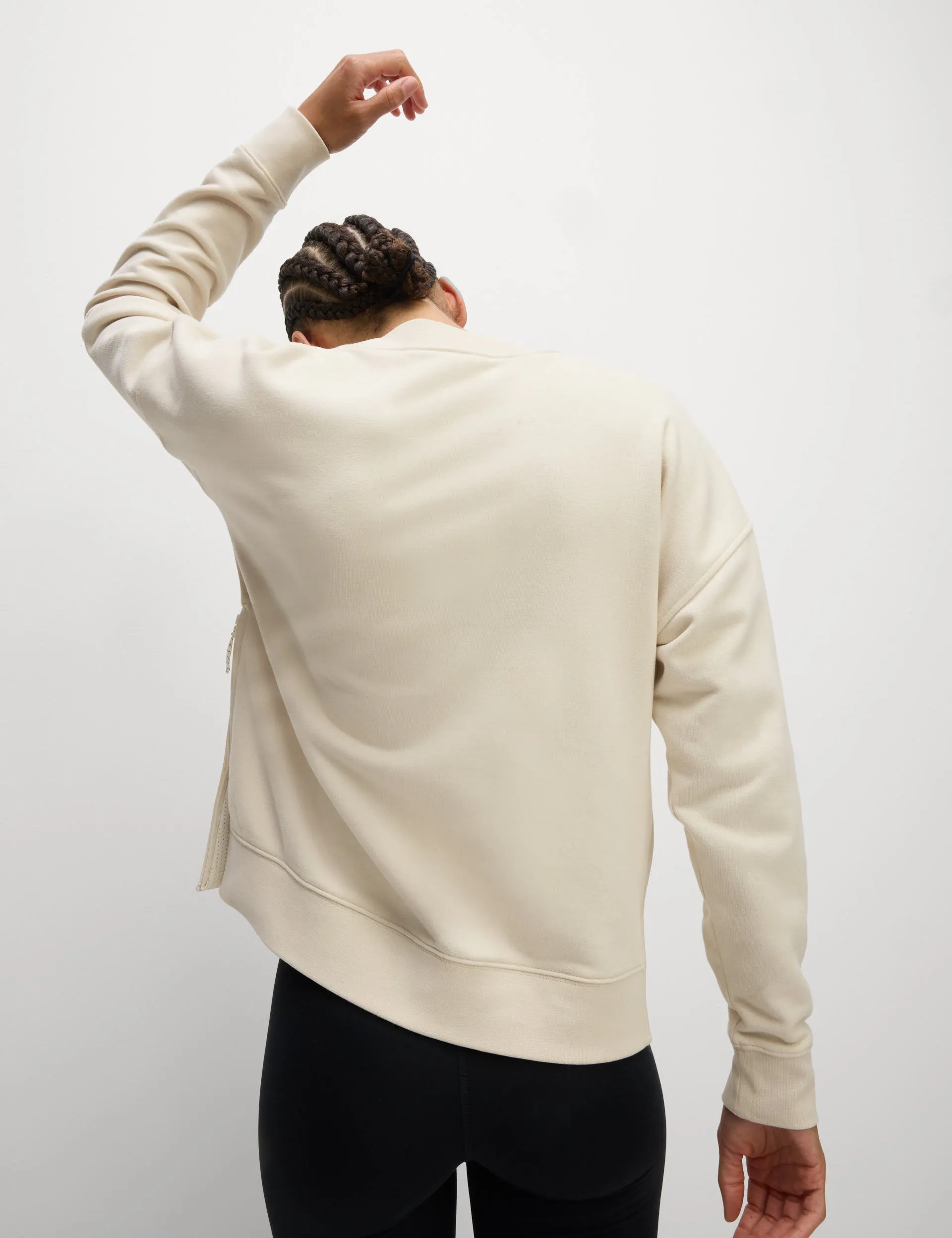 Baumwollreiches Mesh-Einsatz Entspanntes Sweatshirt - Elfenbein