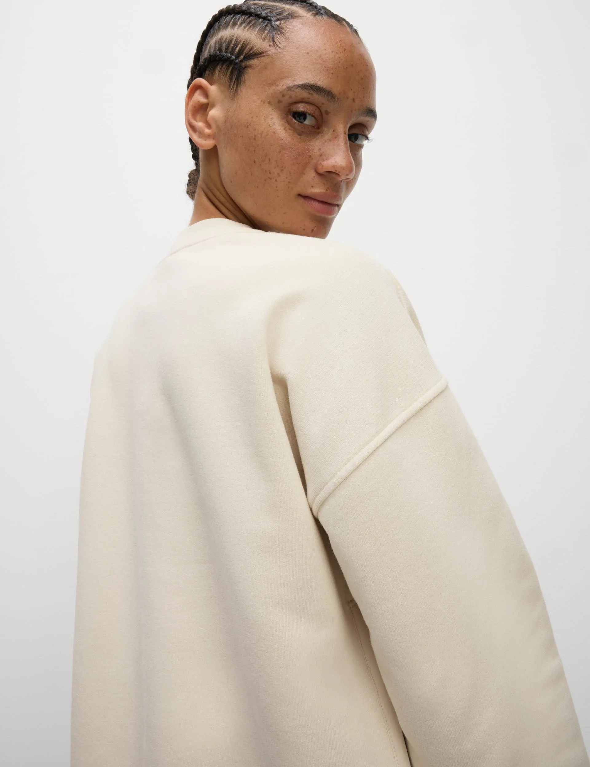 Baumwollreiches Mesh-Einsatz Entspanntes Sweatshirt - Elfenbein
