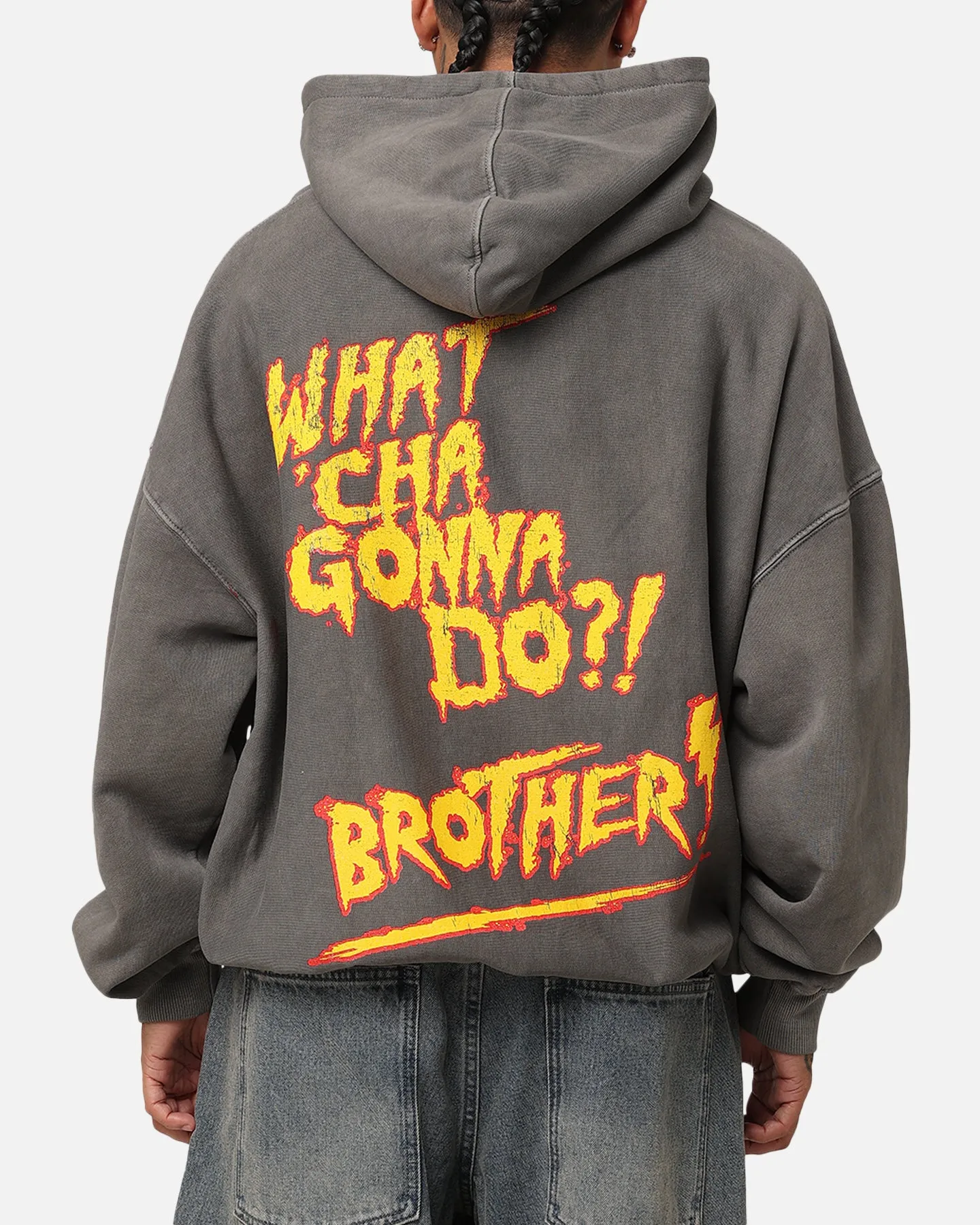 Culture Kings X WWE Hulk Hogan Hulkamania Premium Kapuzenpullover Gewaschener Graustich