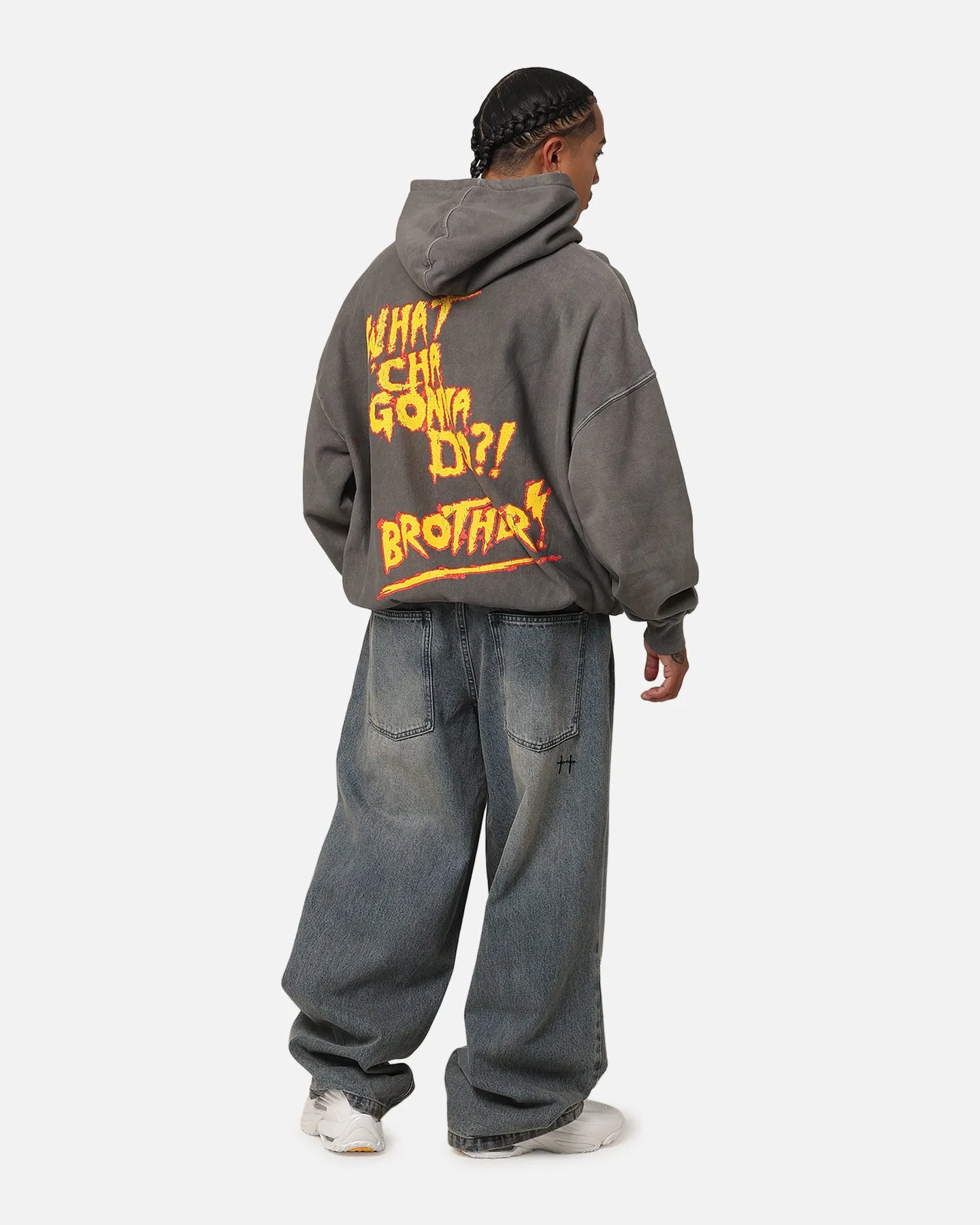 Culture Kings X WWE Hulk Hogan Hulkamania Premium Kapuzenpullover Gewaschener Graustich