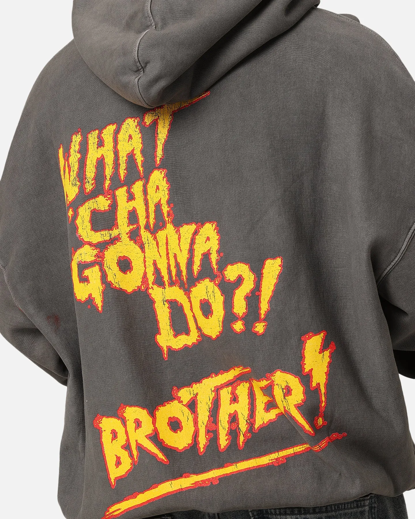 Culture Kings X WWE Hulk Hogan Hulkamania Premium Kapuzenpullover Gewaschener Graustich