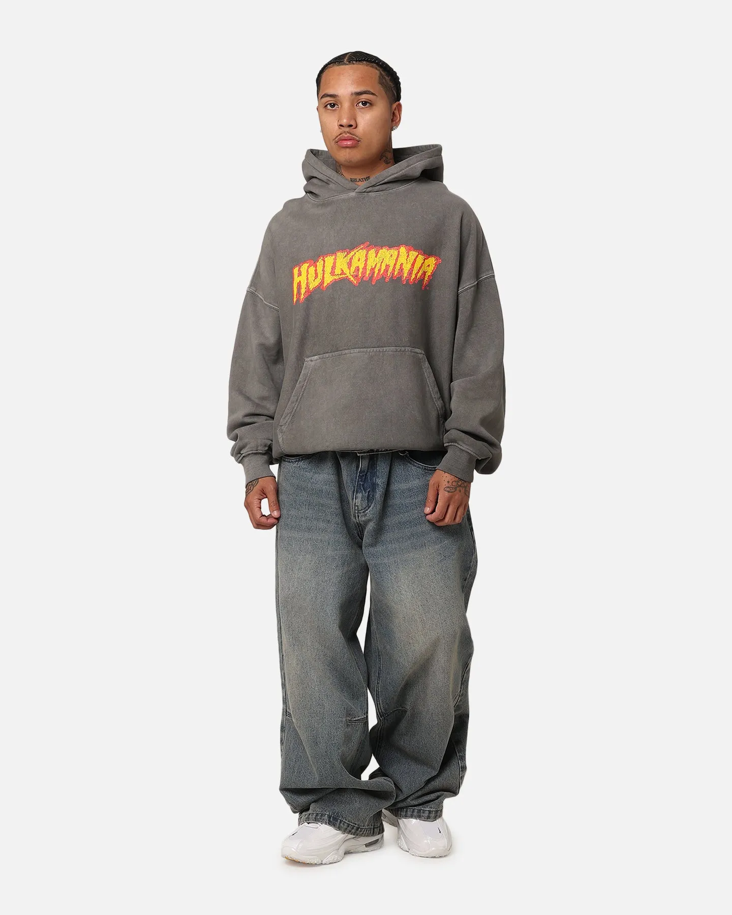 Culture Kings X WWE Hulk Hogan Hulkamania Premium Kapuzenpullover Gewaschener Graustich