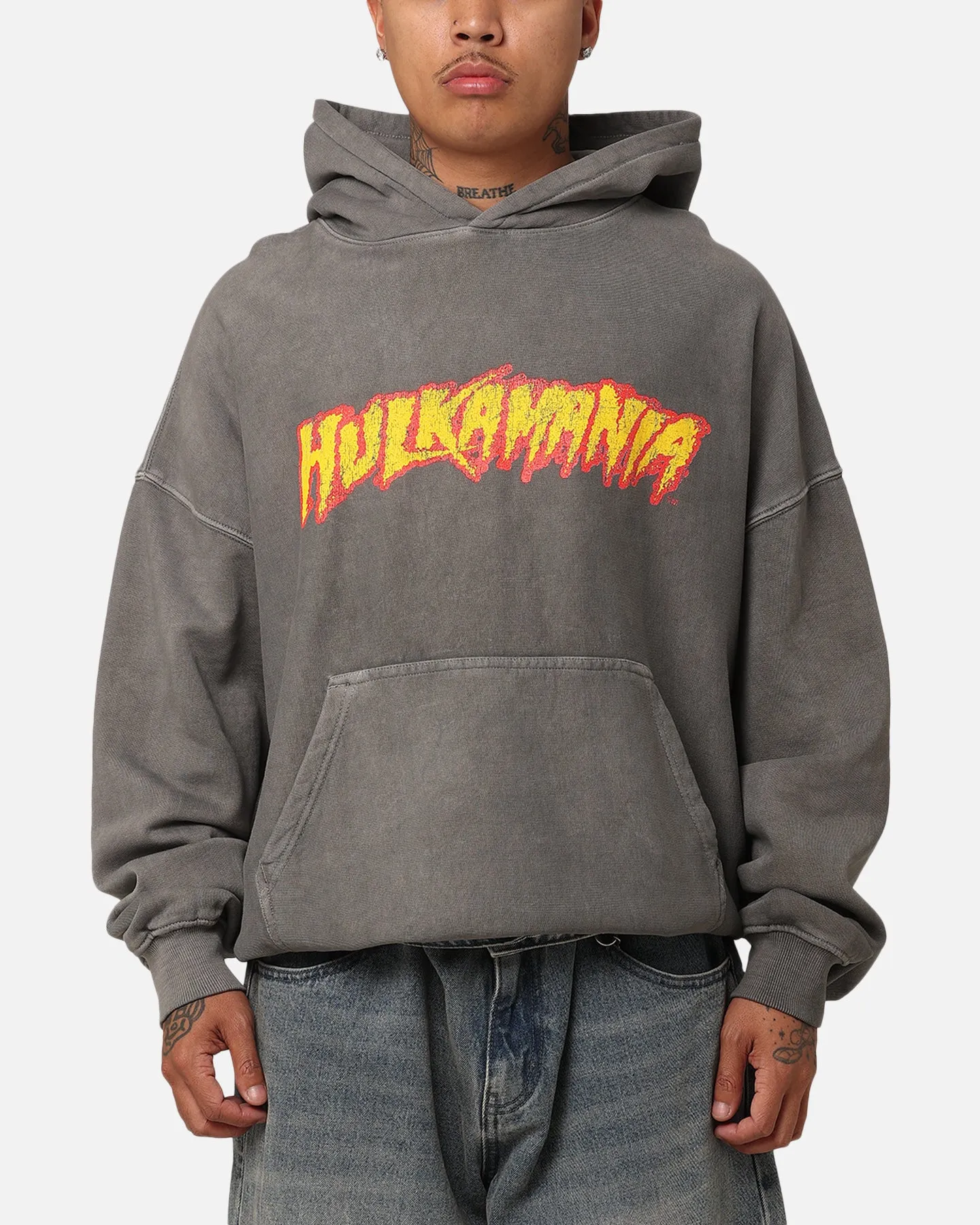 Culture Kings X WWE Hulk Hogan Hulkamania Premium Kapuzenpullover Gewaschener Graustich