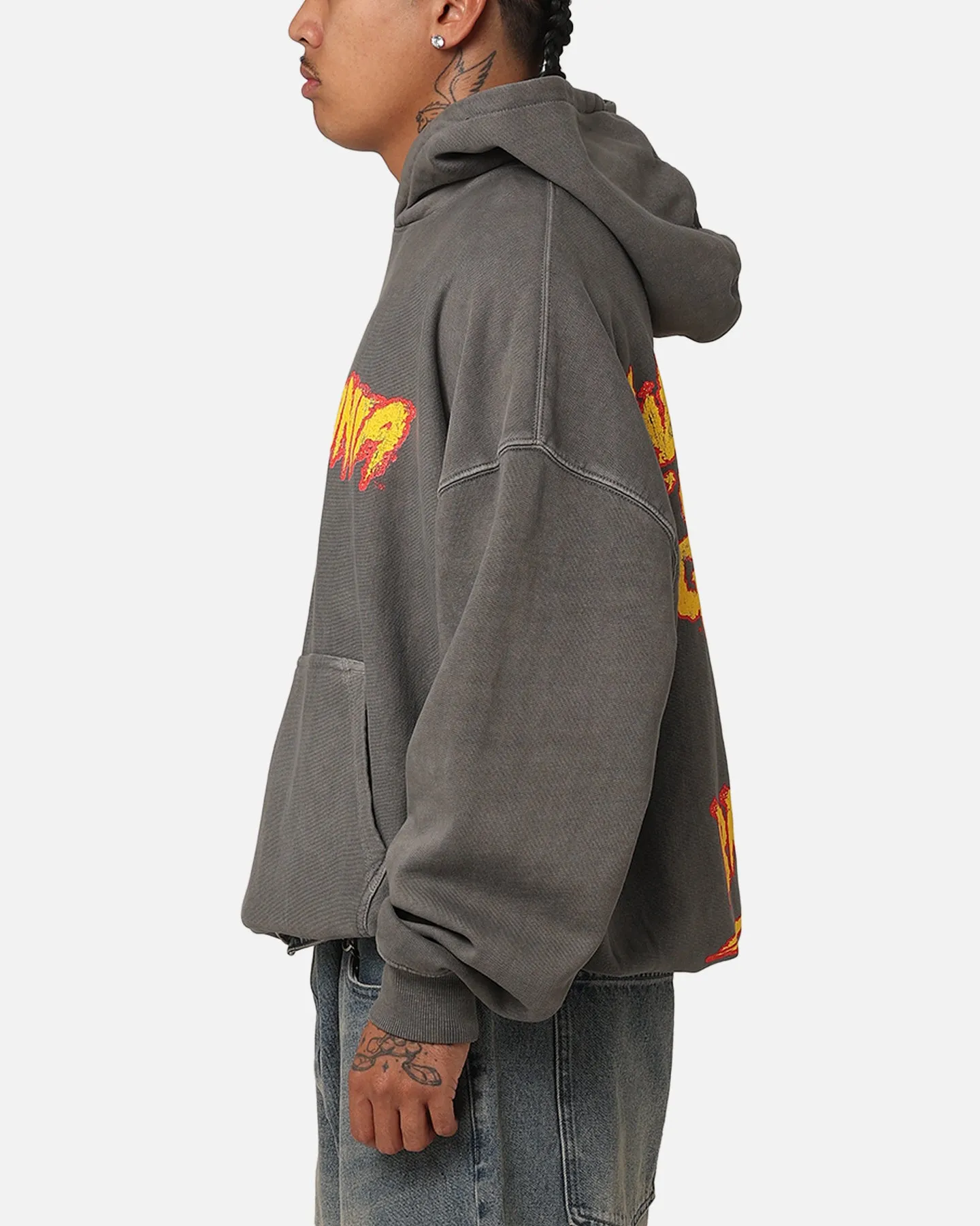 Culture Kings X WWE Hulk Hogan Hulkamania Premium Kapuzenpullover Gewaschener Graustich