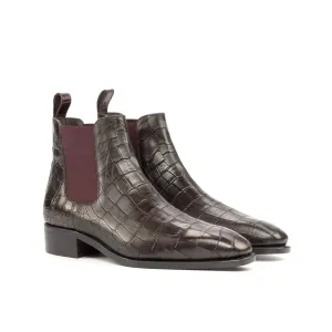 Dapperfam Schuhe DapperFam Monza in Dunkelbraun / Burgunder Herren Italienisch Croco Geprägtes Leder Chelsea Stiefel