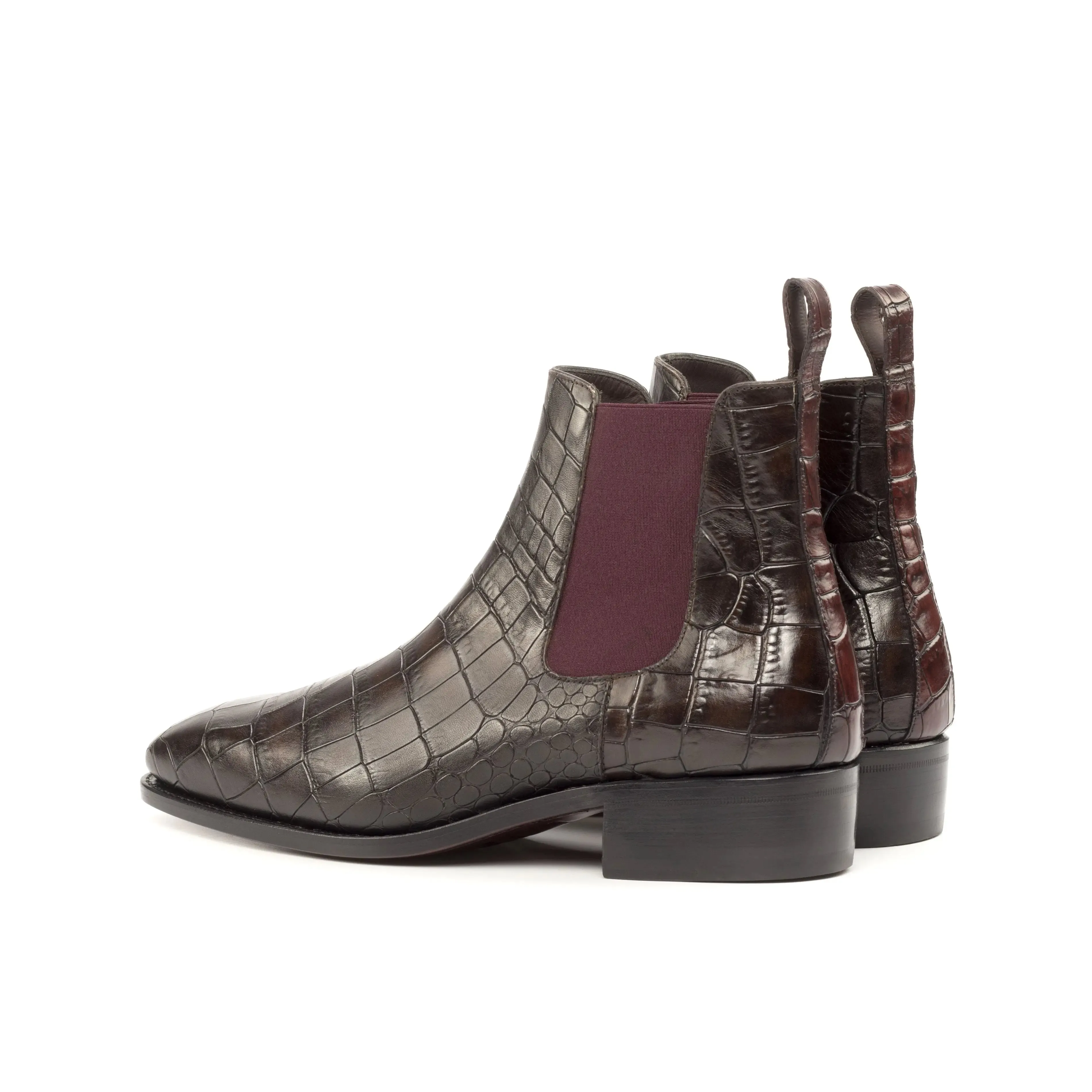 Dapperfam Schuhe DapperFam Monza in Dunkelbraun / Burgunder Herren Italienisch Croco Geprägtes Leder Chelsea Stiefel