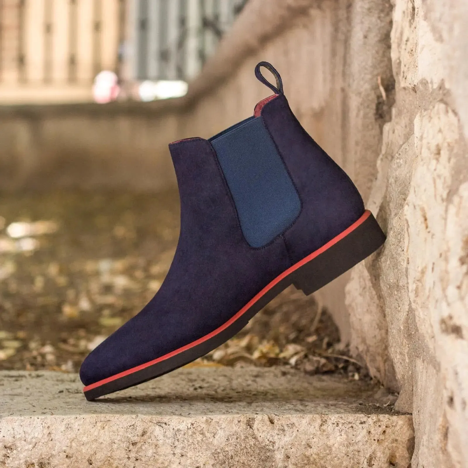 Dapperfam Schuhe DapperFam Monza in Marineblau Herren Italienische Wildleder Chelsea Stiefel