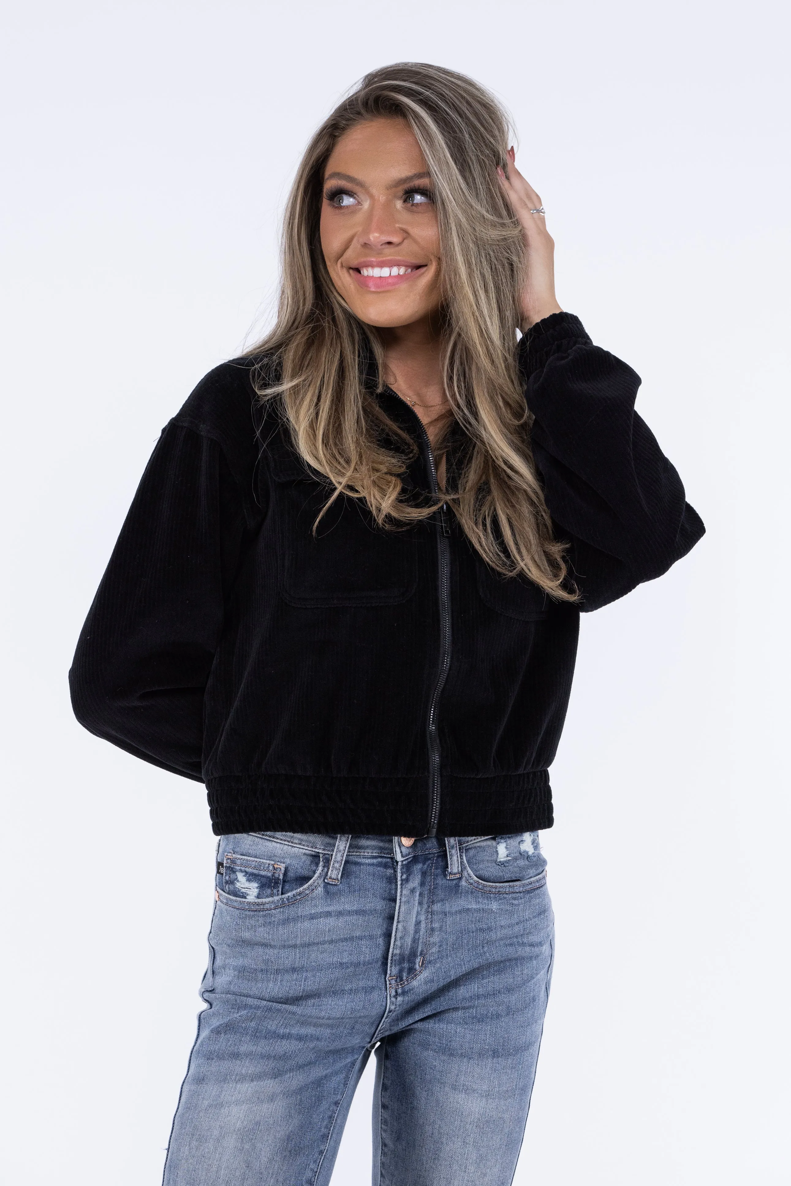 Doin It Right Damen Reißverschluss Cropped Cordjacke