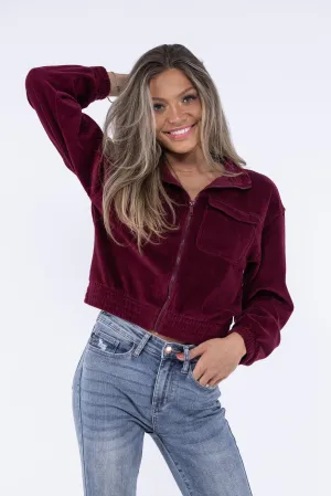 Doin It Right Damen Reißverschluss Cropped Cordjacke