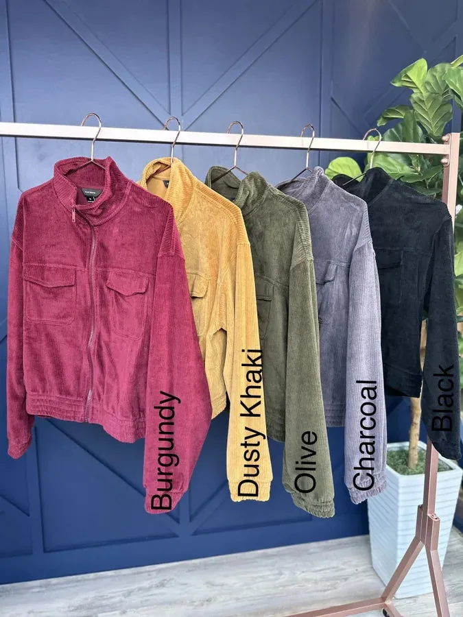 Doin It Right Damen Reißverschluss Cropped Cordjacke