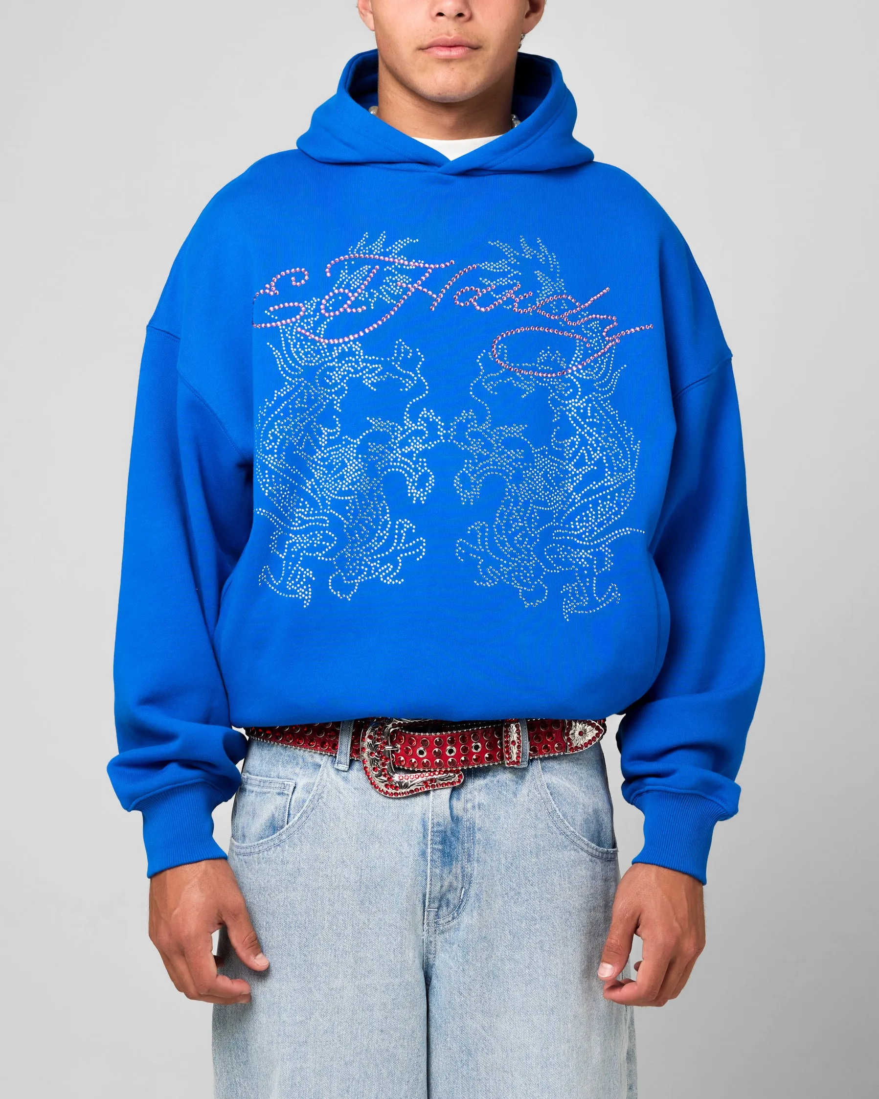 Ed Hardy Pailletten-Drachen Kapuzenpullover Blau