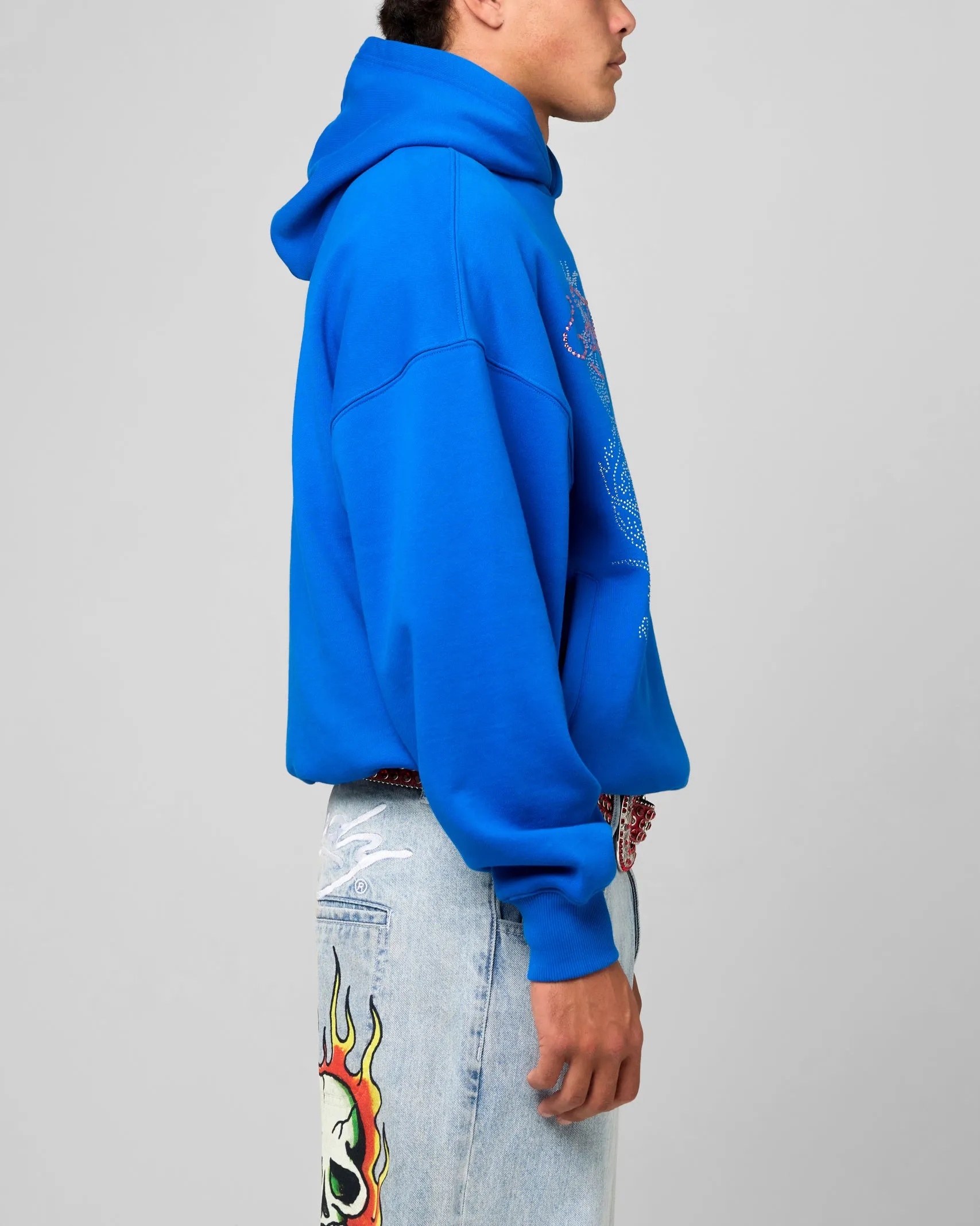 Ed Hardy Pailletten-Drachen Kapuzenpullover Blau