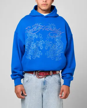 Ed Hardy Pailletten-Drachen Kapuzenpullover Blau