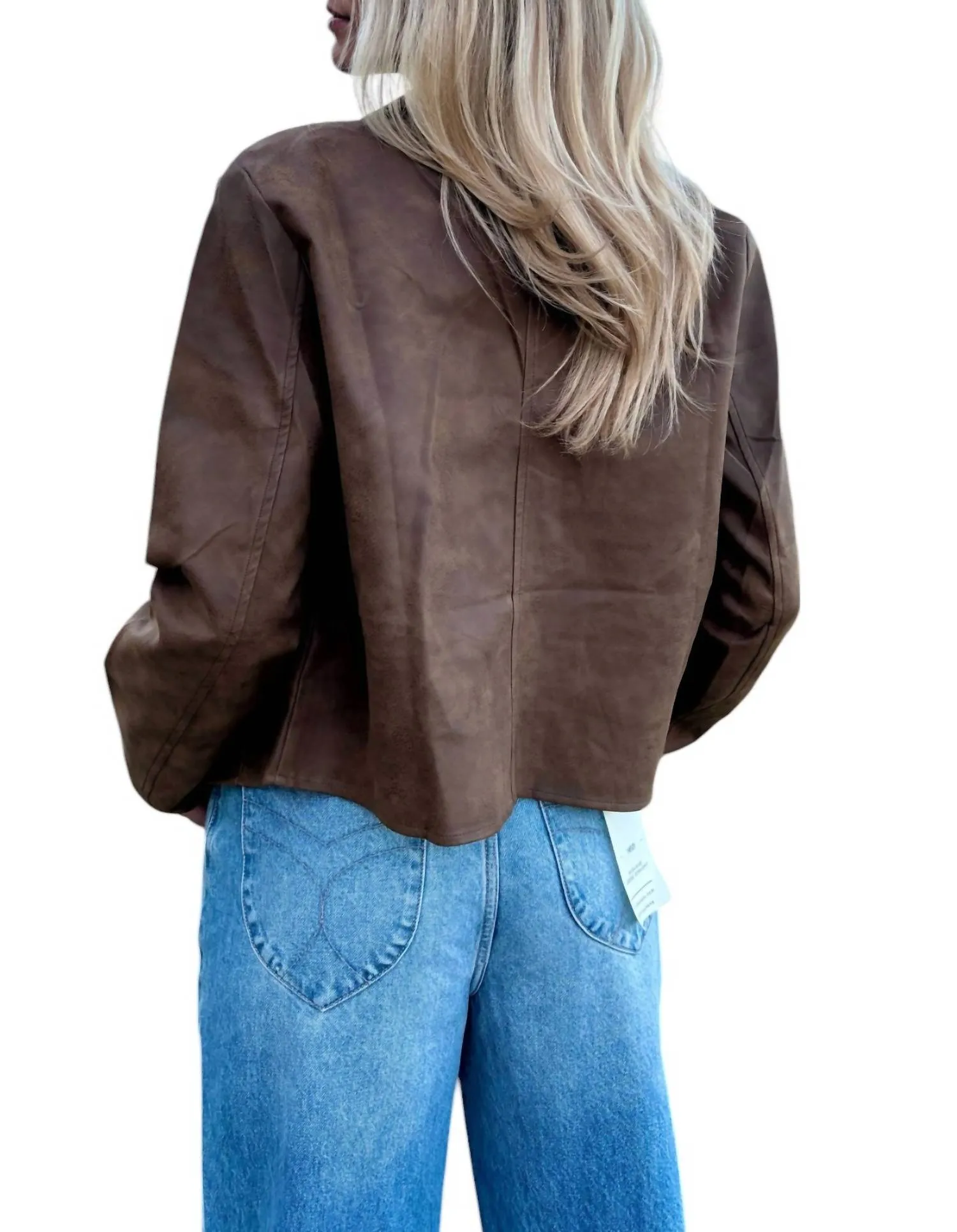 Braune Jacke mit Kunstlederkragen und Halsausschnitttasche