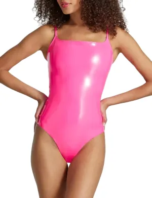 Faux-Patentleder Cami-Body in Neonrosa