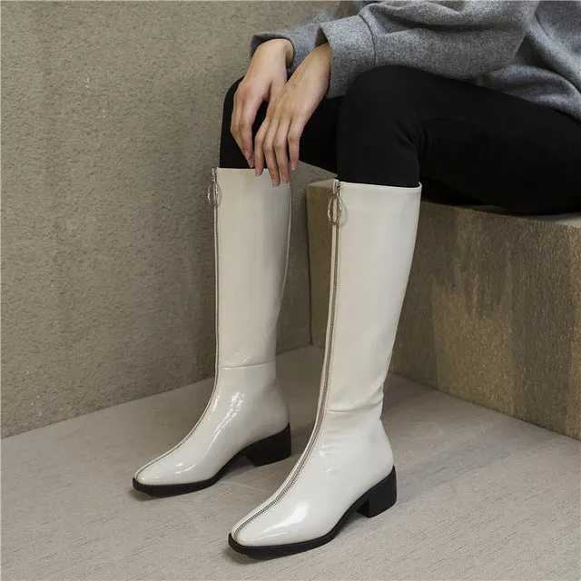 FEDONAS Neue Kniestiefel Damen Echtleder Party Nachtclub Chelsea Schuhe Damen Stiefel Herbst Winter Warme Hohe Stiefel Fashion Nova Schuhe