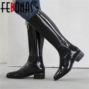 FEDONAS Neue Kniestiefel Damen Echtleder Party Nachtclub Chelsea Schuhe Damen Stiefel Herbst Winter Warme Hohe Stiefel Fashion Nova Schuhe