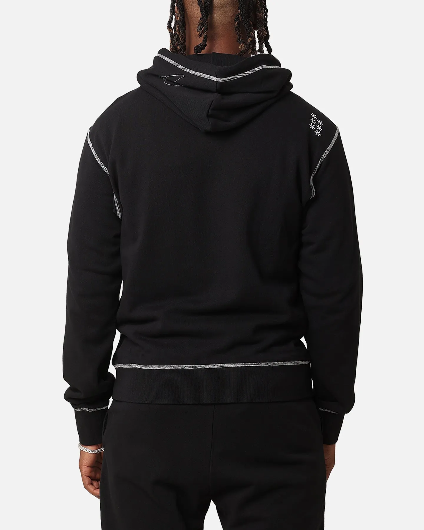 Felt Kontrast Gestickte Vollreissverschluss Kapuzenpullover Schwarz