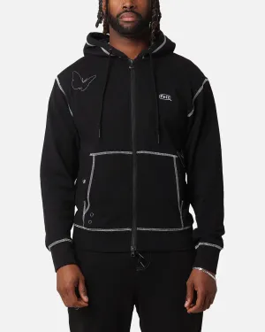 Felt Kontrast Gestickte Vollreissverschluss Kapuzenpullover Schwarz