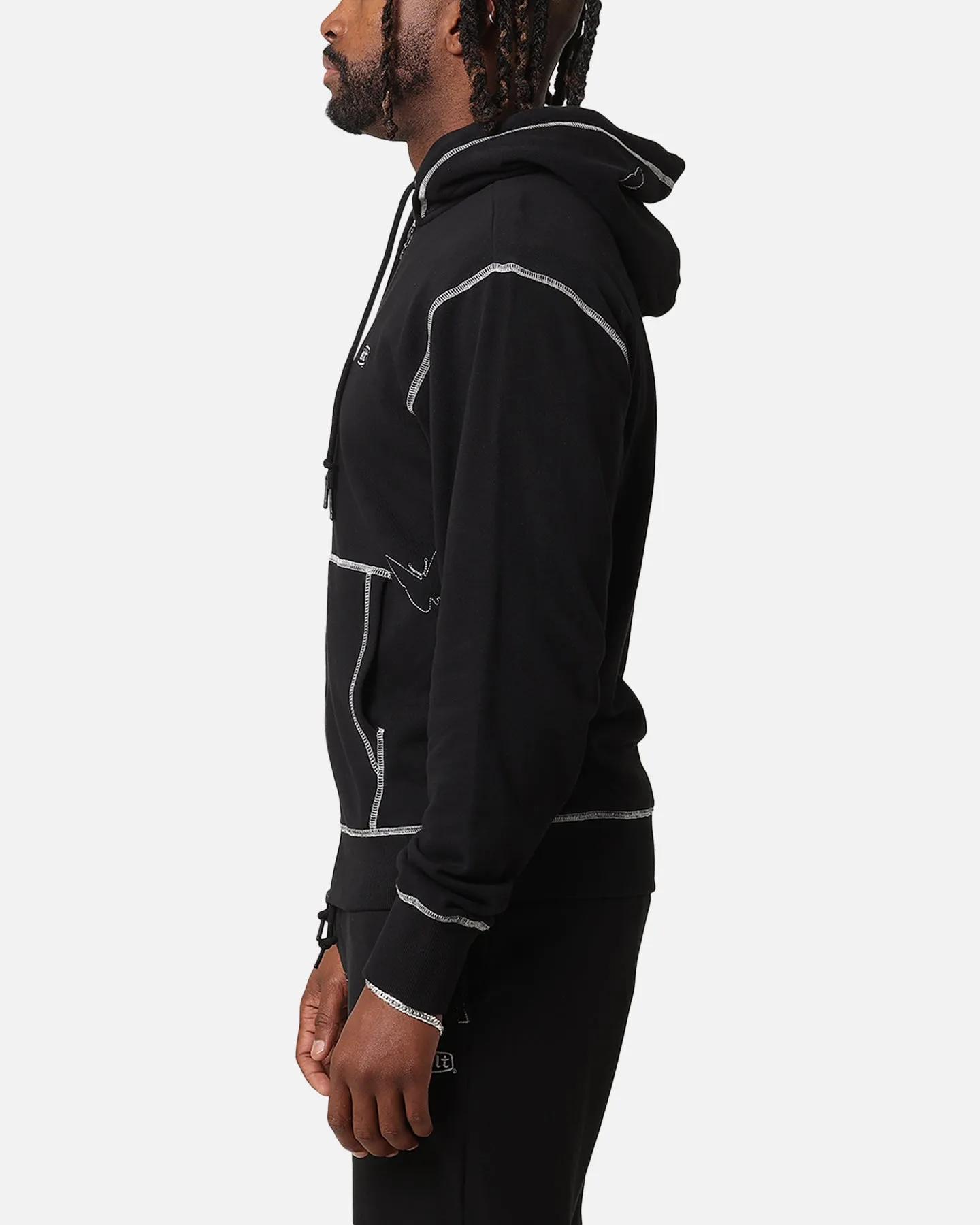 Felt Kontrast Gestickte Vollreissverschluss Kapuzenpullover Schwarz