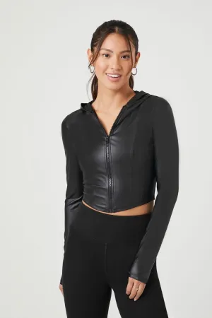 Forever 21 Damen Active Kunstleder-Jacke mit Reißverschluss Schwarz Forever 21