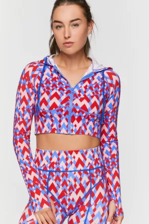 Forever 21 Damen Active Nahtloses Geo Print Reißverschluss-Jacke High Risk Rot/Blau Forever 21