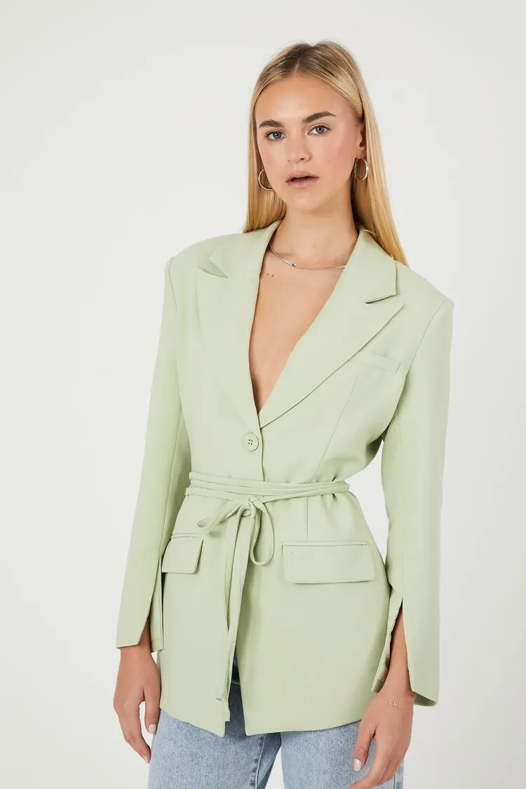 Forever 21 Damen Gürtel-Cutout-Blazer in Hellgrün von Forever 21