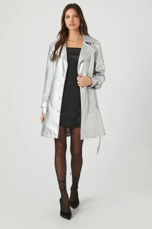 Forever 21 Damen Gürtel-Metallic-Trenchcoat Silber Forever 21