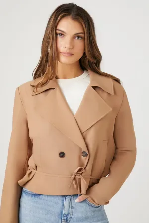 Forever 21 Damen Cropped Doppelreihige Jacke Hellbraun Forever 21