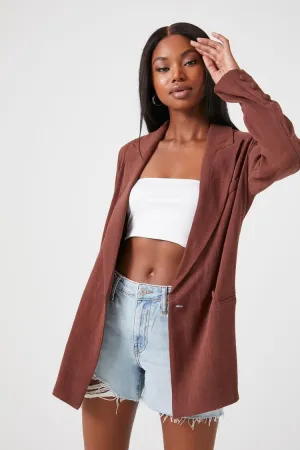 Forever 21 Damen Doppelreihiger Blazer mit Ausschnitt Mandel Forever 21