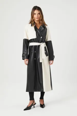 Forever 21 Damen Kunstleder/Lederimitat Colorblock Trenchcoat Schwarz/Weiß Forever 21