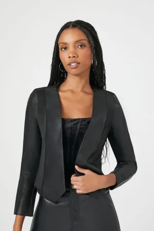 Forever 21 Damen Kunstleder Cropped Blazer Schwarz Forever 21
