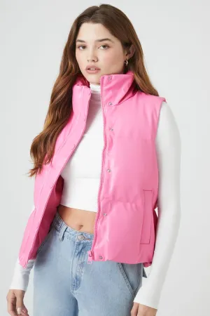 Forever 21 Damen Kunstleder-Pufferweste mit Steppung in Rosa Forever 21