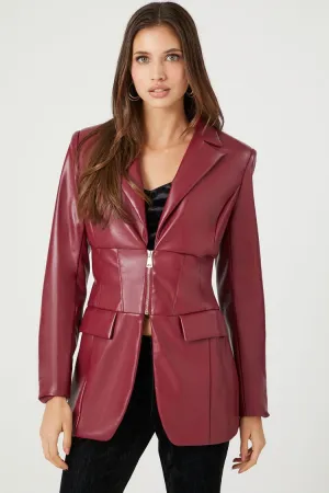 Forever 21 Damen Kunstleder-Blazer mit Reißverschluss Rot Forever 21