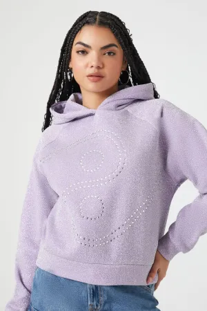 Forever 21 Damen Strass Yin Yang Fleece Kapuzenpullover Lila/Mehrfarbig Forever 21